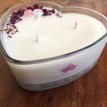 Load image into Gallery viewer, OCEAN ROSE Heart-Shaped Candle (w/ crystals and rose petals) 14 oz.