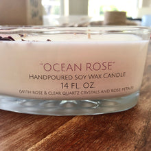 Load image into Gallery viewer, OCEAN ROSE Heart-Shaped Candle (w/ crystals and rose petals) 14 oz.
