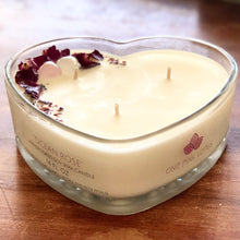 Load image into Gallery viewer, OCEAN ROSE Heart-Shaped Candle (w/ crystals and rose petals) 14 oz.