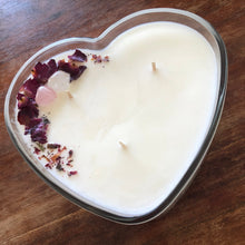 Load image into Gallery viewer, OCEAN ROSE Heart-Shaped Candle (w/ crystals and rose petals) 14 oz.