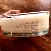 Load image into Gallery viewer, OCEAN ROSE Heart-Shaped Candle (w/ crystals and rose petals) 14 oz.