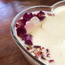 Load image into Gallery viewer, OCEAN ROSE Heart-Shaped Candle (w/ crystals and rose petals) 14 oz.