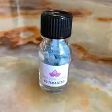 Load image into Gallery viewer, AQUAMARINE chips (small gift) in a bottle for spells, meditation or crafts