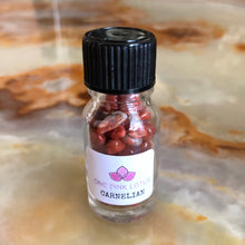 Load image into Gallery viewer, CARNELIAN chips (small gift) in a bottle for spells, meditation or crafts