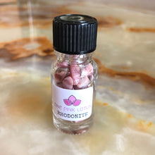 Load image into Gallery viewer, RHODONITE chips (small gift) in a bottle for spells, meditation or crafts