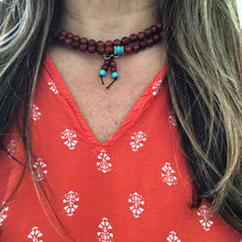 Load image into Gallery viewer, Mala Beads Necklace - Cat Eye Sandalwood 8mm 108 beads. Worn as bracelet or necklace