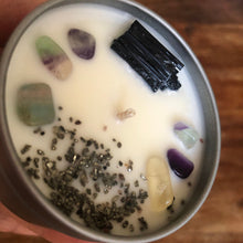 Load image into Gallery viewer, 3 oz. PROTECTION + POSITIVITY manifestation candle with crystals