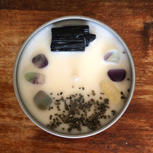 Load image into Gallery viewer, 3 oz. PROTECTION + POSITIVITY manifestation candle with crystals