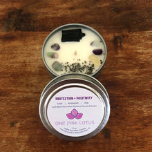 Load image into Gallery viewer, 3 oz. PROTECTION + POSITIVITY manifestation candle with crystals