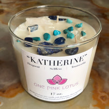 Load image into Gallery viewer, Large 17 fl oz. CUSTOM / PERSONALIZED 3-wick soy wax candle with crystals.
