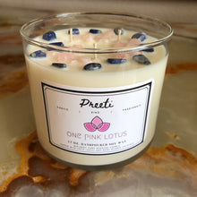 Load image into Gallery viewer, Large 17 fl oz. CUSTOM / PERSONALIZED 3-wick soy wax candle with crystals.
