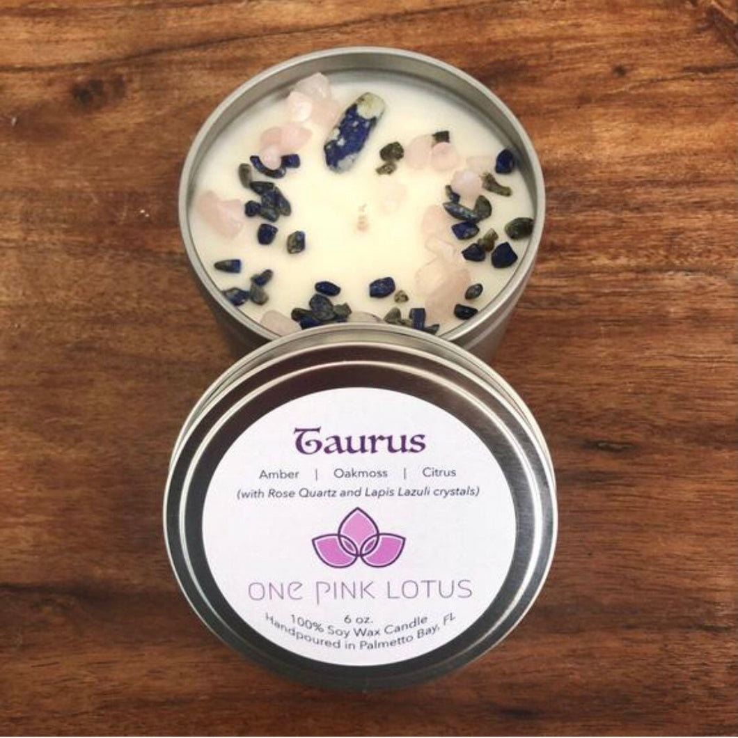 TAURUS Zodiac soy wax candle with crystals