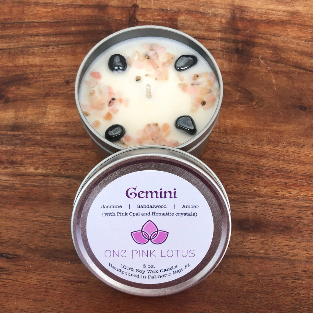 GEMINI Zodiac soy wax candle with crystals