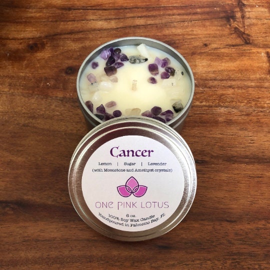 CANCER Zodiac soy wax candle with crystals