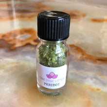 Load image into Gallery viewer, PERIDOT chips (small gift) in a bottle for spells, meditation or crafts
