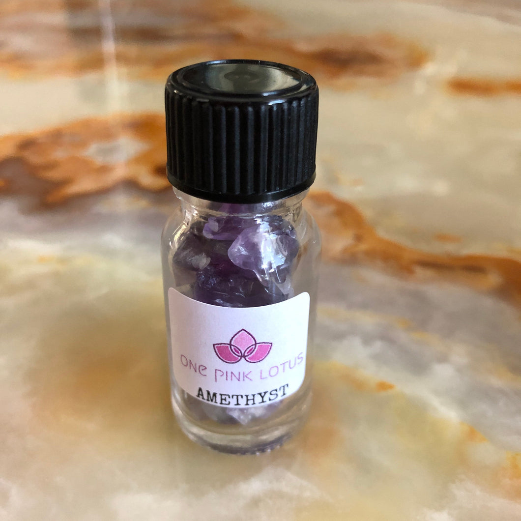 AMETHYST chips (small gift) in a bottle for spells, meditation or crafts
