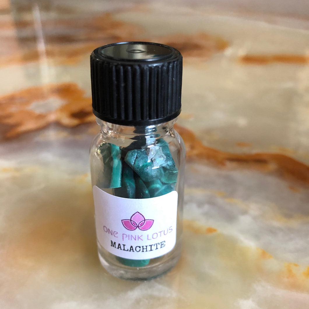 MALACHITE chips (small gift) in a bottle for spells, meditation or crafts