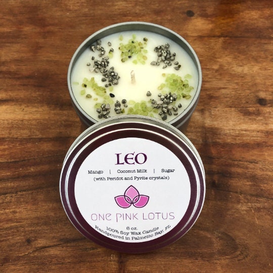 LEO Zodiac soy wax candle with crystals