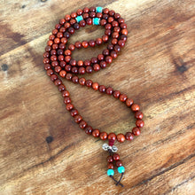 Load image into Gallery viewer, Mala Beads Necklace - Cat Eye Sandalwood 8mm 108 beads.  Worn as bracelet or necklace
