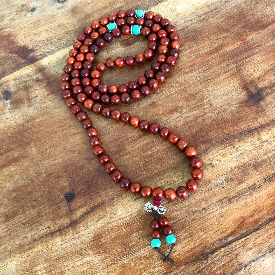 Mala Beads Necklace - Cat Eye Sandalwood 8mm 108 beads.  Worn as bracelet or necklace