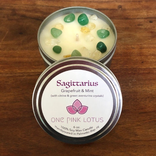 SAGITTARIUS Zodiac soy wax candle with crystals