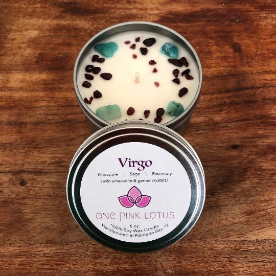 VIRGO Zodiac soy wax candle with crystals