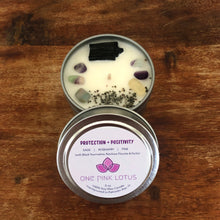 Load image into Gallery viewer, 3 oz. PROTECTION + POSITIVITY manifestation candle with crystals
