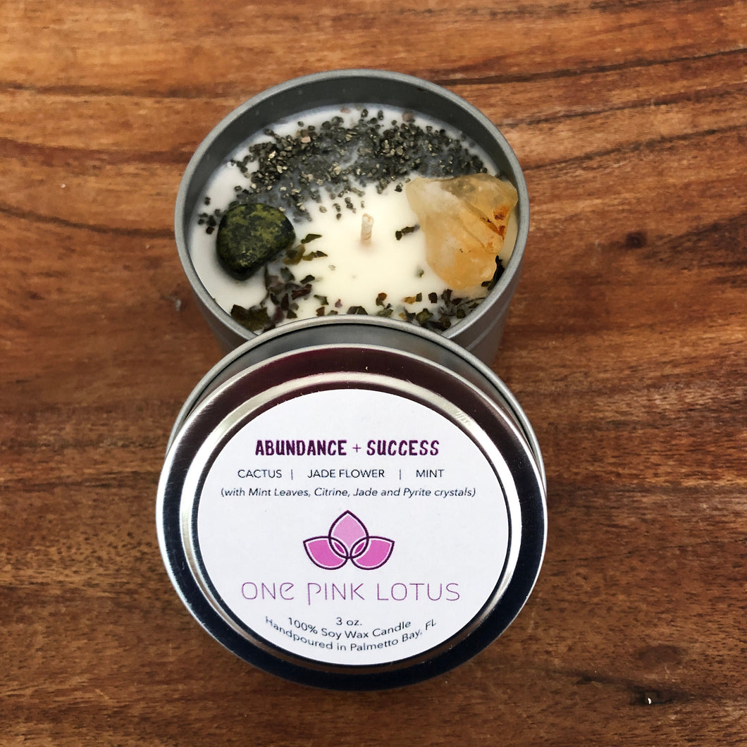 3 oz. ABUNDANCE + SUCCESS manifestation candle with crystals